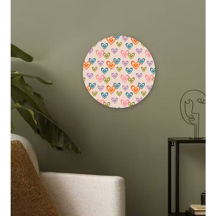Kleurrijk - Hartjes - Patroon - Beige Wandcirkel kunststof plaat 5mm dik klein 188 -sfeer3