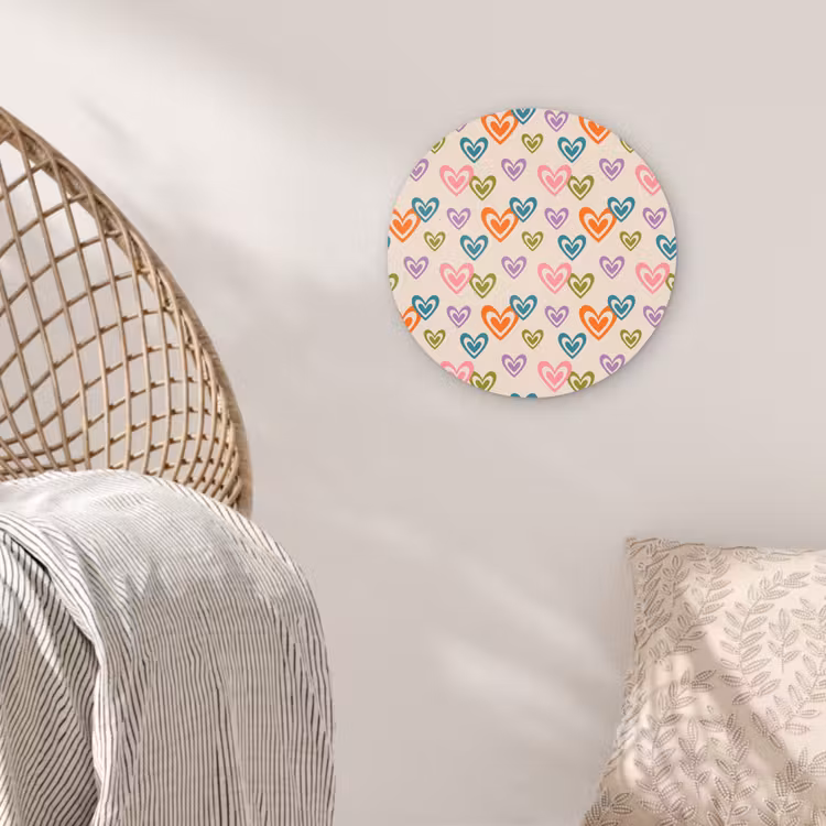 Kleurrijk - Hartjes - Patroon - Beige Wandcirkel kunststof plaat 5mm dik klein 188 -sfeer5