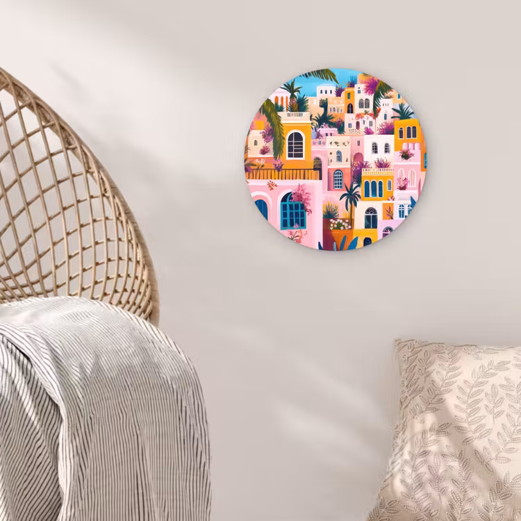 Kleurrijk - Roze - Oranje - Geel - Bloemen Wandcirkel kunststof plaat 5mm dik klein -sfeer5