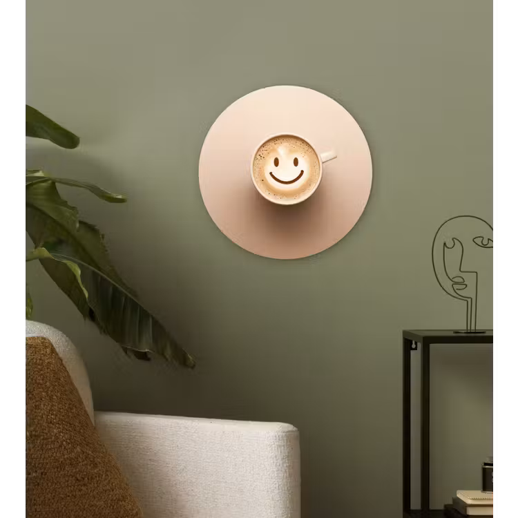Koffie - Melkschuim - Lach - Beige Wandcirkel kunststof plaat 5mm dik klein -sfeer3