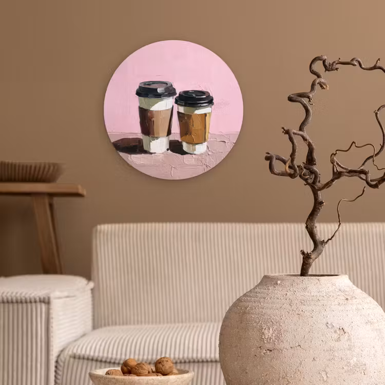 Koffiebekers - Deksel - Verf - Textuur Wandcirkel kunststof plaat 5mm dik klein -sfeer1
