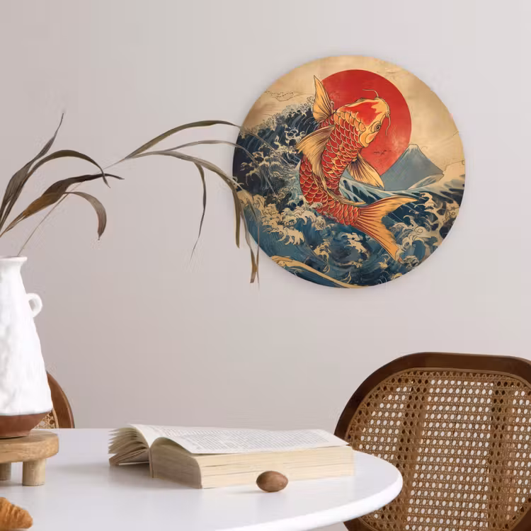 Koi - Zee - Golven - Zon Wandcirkel kunststof plaat 5mm dik klein -sfeer4