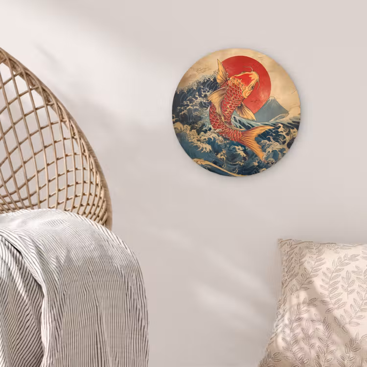 Koi - Zee - Golven - Zon Wandcirkel kunststof plaat 5mm dik klein -sfeer5