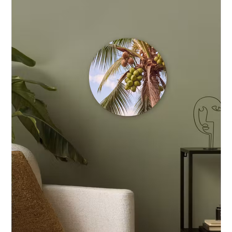 Kokosnoot - Boom - Tropisch - Natuur - Groen Wandcirkel kunststof plaat 5mm dik klein -sfeer3