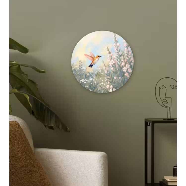 Kolibrie - Illustratie - Kleurrijk Wandcirkel kunststof plaat 5mm dik klein -sfeer3