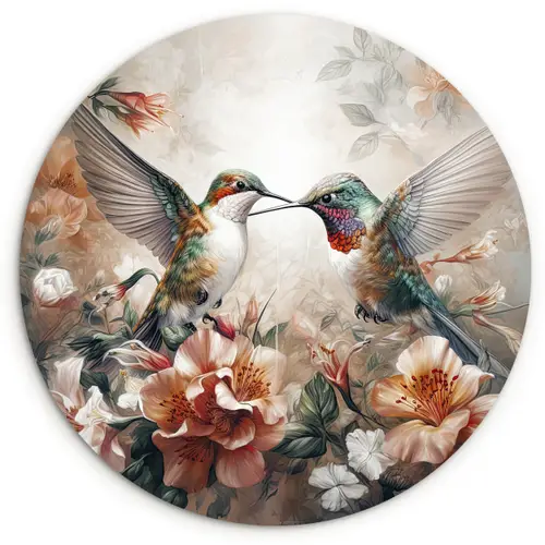 Kolibrie - Vogels - Bloemen - Natuur Wandcirkel kunststof plaat 5mm dik klein -3d