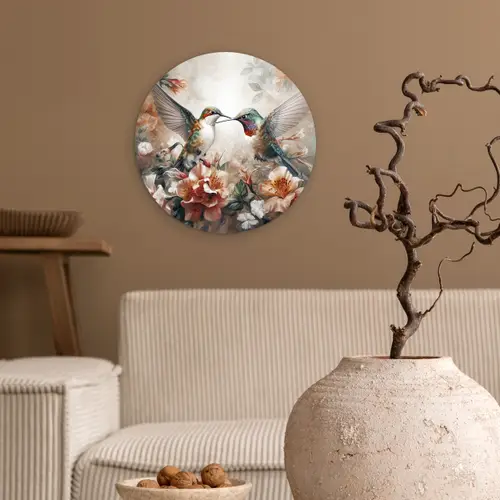 Kolibrie - Vogels - Bloemen - Natuur Wandcirkel kunststof plaat 5mm dik klein -sfeer1