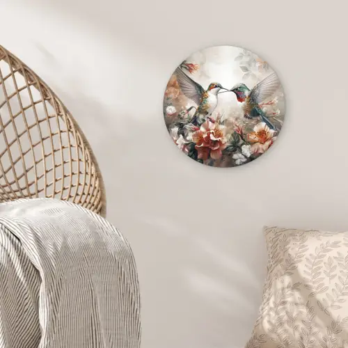 Kolibrie - Vogels - Bloemen - Natuur Wandcirkel kunststof plaat 5mm dik klein -sfeer5