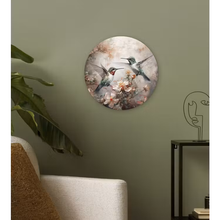 Kolibrie - Vogels - Bloemen - Planten Wandcirkel kunststof plaat 5mm dik klein -sfeer3