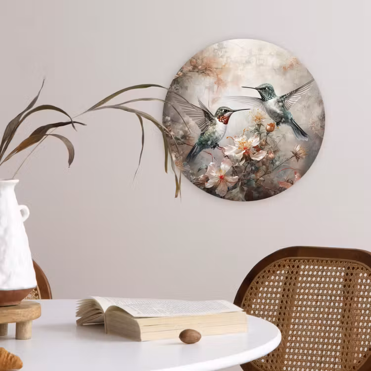 Kolibrie - Vogels - Bloemen - Planten Wandcirkel kunststof plaat 5mm dik klein -sfeer4