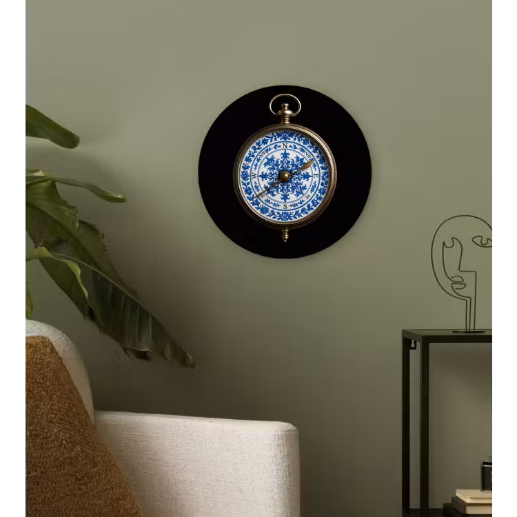 Kompas - Delfts blauw - Zwart Wandcirkel kunststof plaat 5mm dik klein -sfeer3