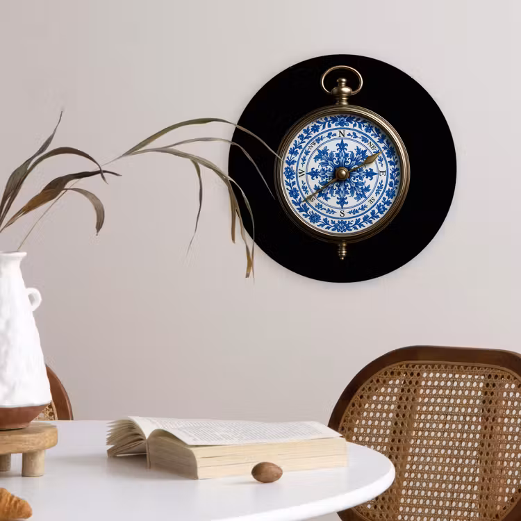 Kompas - Delfts blauw - Zwart Wandcirkel kunststof plaat 5mm dik klein -sfeer4
