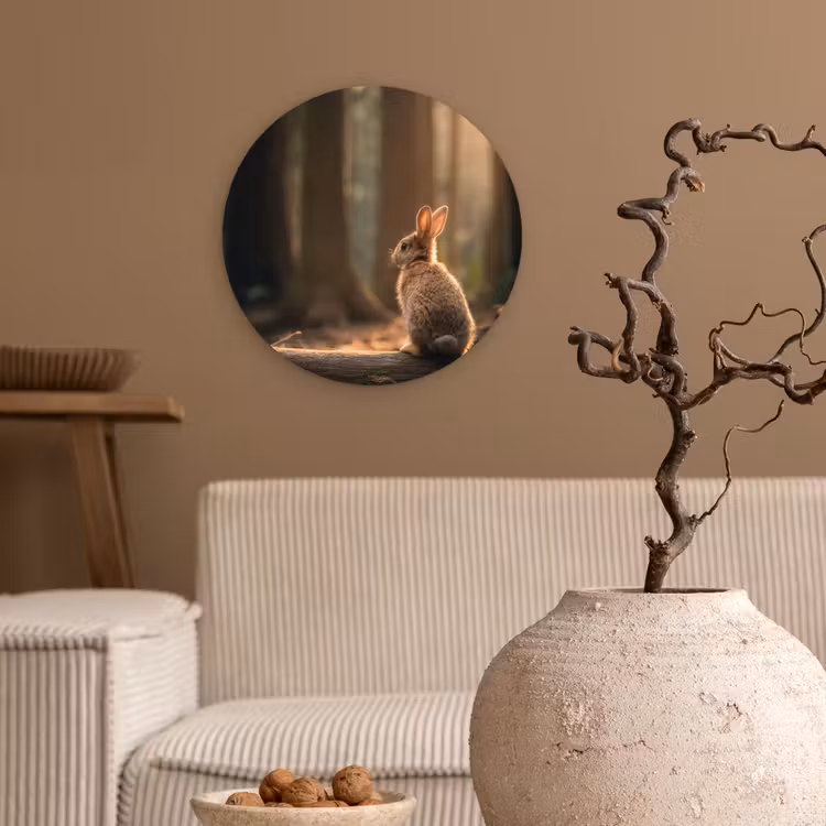 Konijn - Bos - Zonnestralen Wandcirkel kunststof plaat 5mm dik klein -sfeer1