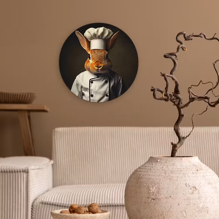 Konijn - Kok - Dier Wandcirkel kunststof plaat 5mm dik klein -sfeer1
