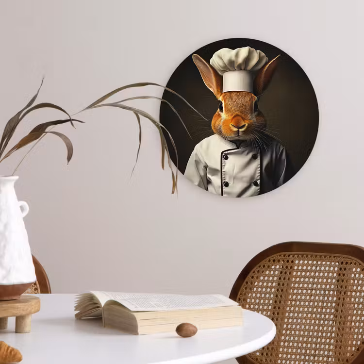 Konijn - Kok - Dier Wandcirkel kunststof plaat 5mm dik klein -sfeer4