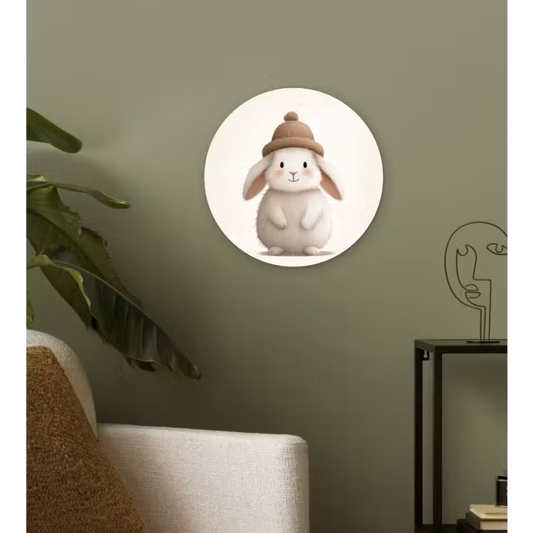 Konijn - Muts - Oren - Beige Wandcirkel kunststof plaat 5mm dik klein -sfeer3