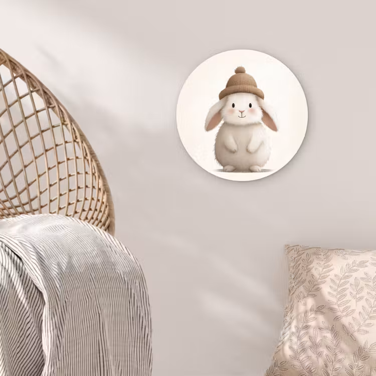 Konijn - Muts - Oren - Beige Wandcirkel kunststof plaat 5mm dik klein -sfeer5
