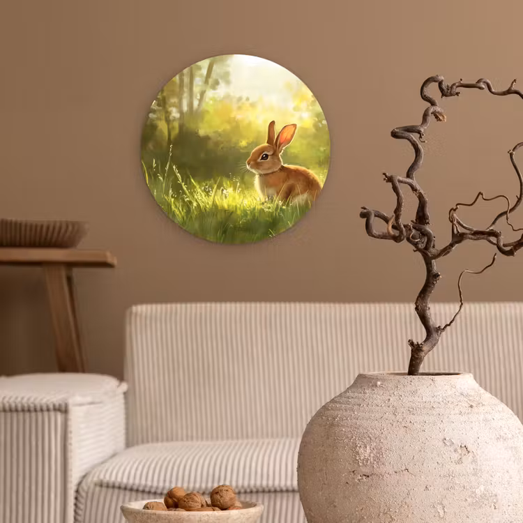 Konijn - Zonlicht - Bos Wandcirkel kunststof plaat 5mm dik klein -sfeer1