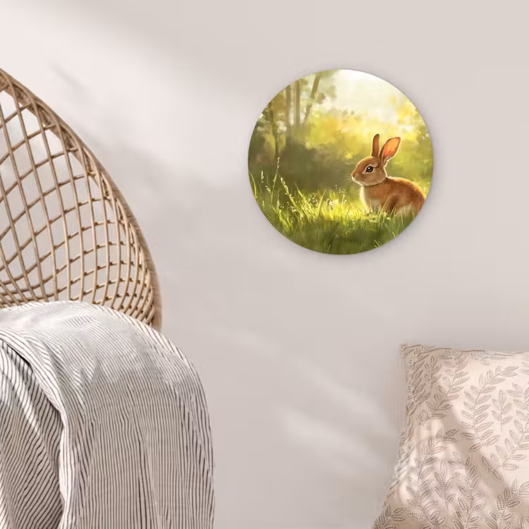 Konijn - Zonlicht - Bos Wandcirkel kunststof plaat 5mm dik klein -sfeer5