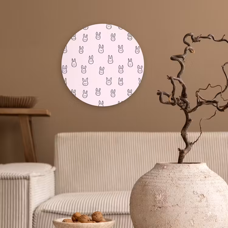 Konijnen - Minimalistisch - Roze Wandcirkel kunststof plaat 5mm dik klein 188 -sfeer1