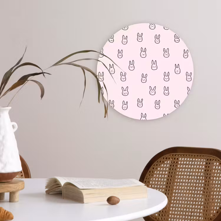 Konijnen - Minimalistisch - Roze Wandcirkel kunststof plaat 5mm dik klein 188 -sfeer4