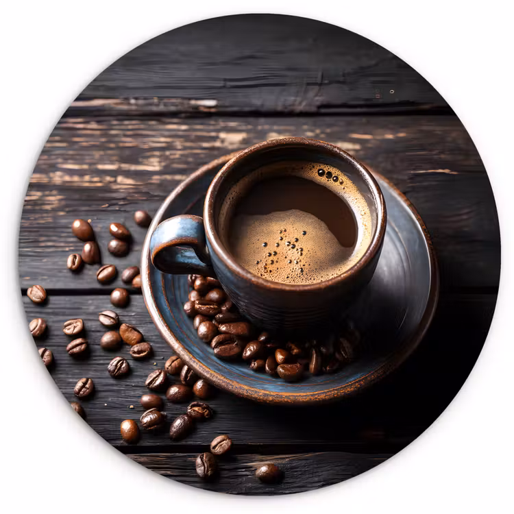Kop - Koffie - Hout - Bonen Wandcirkel kunststof plaat 5mm dik klein -3d