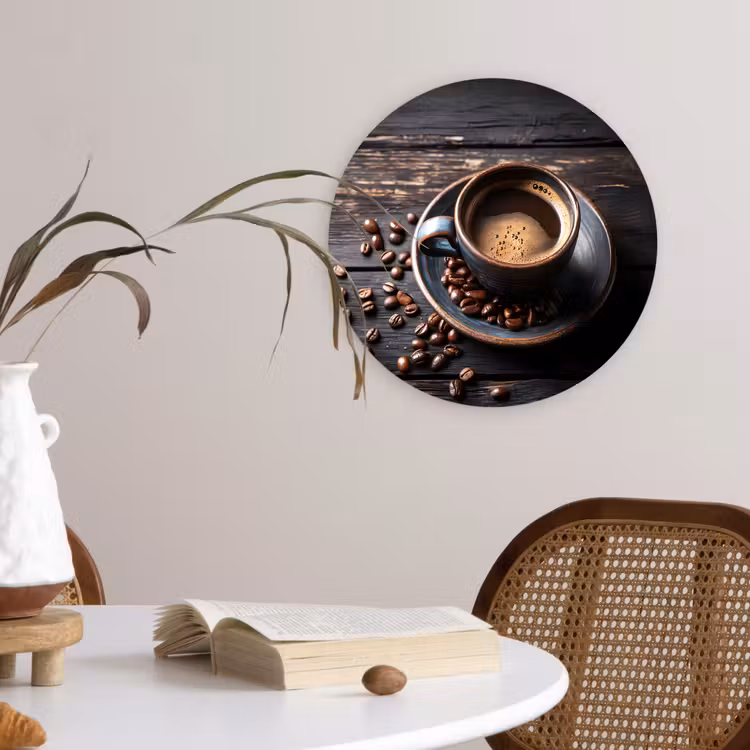 Kop - Koffie - Hout - Bonen Wandcirkel kunststof plaat 5mm dik klein -sfeer4