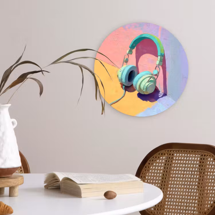 Koptelefoon - Mintgroen - Draad Wandcirkel kunststof plaat 5mm dik klein -sfeer4
