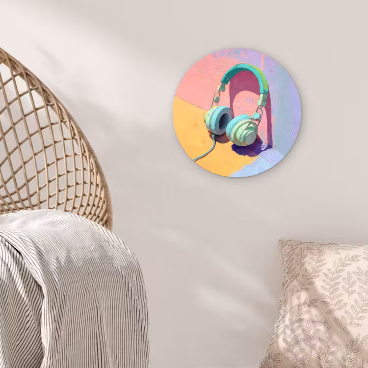 Koptelefoon - Mintgroen - Draad Wandcirkel kunststof plaat 5mm dik klein -sfeer5