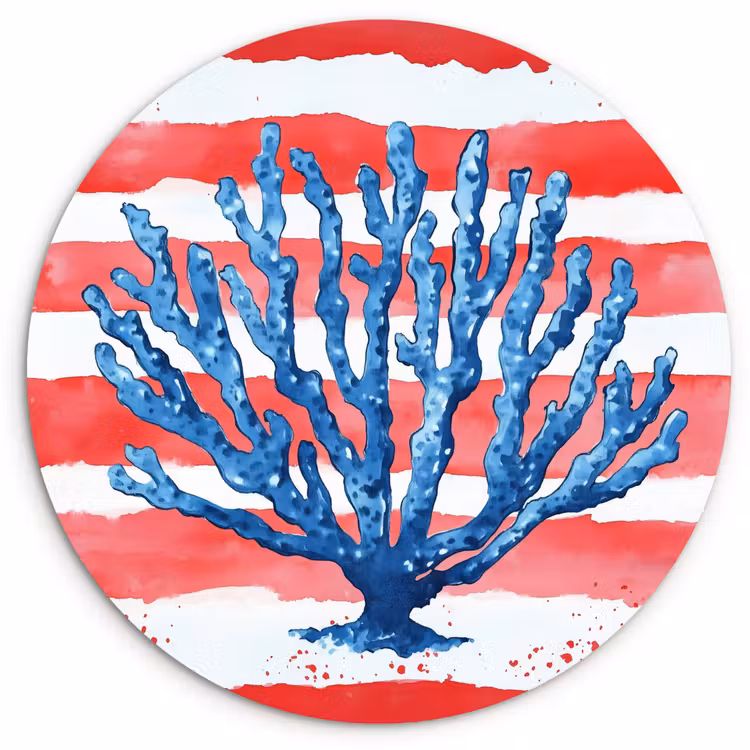Koraal - Verfstructuur - Rood - Blauw Wandcirkel kunststof plaat 5mm dik klein -3d