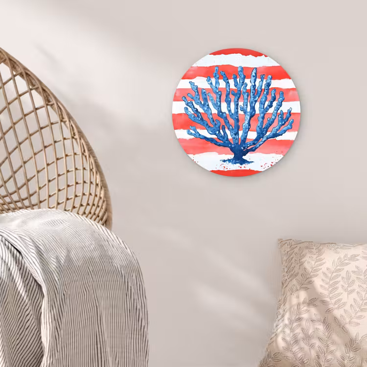 Koraal - Verfstructuur - Rood - Blauw Wandcirkel kunststof plaat 5mm dik klein -sfeer5