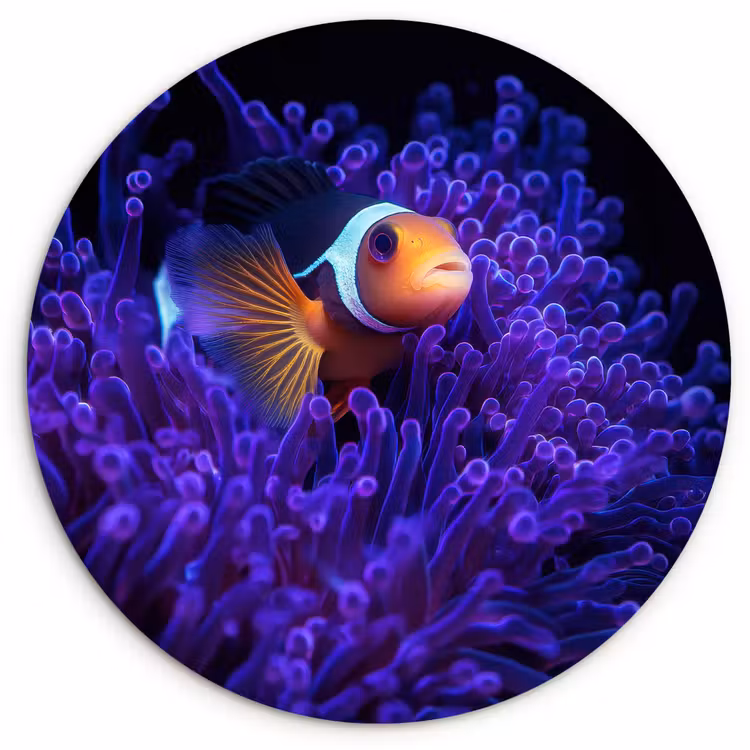 Koraal - Vis - Oranje - Zee Wandcirkel kunststof plaat 5mm dik klein -3d