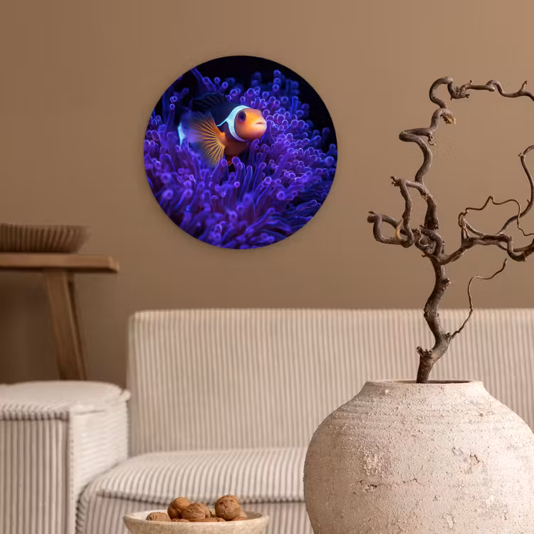 Koraal - Vis - Oranje - Zee Wandcirkel kunststof plaat 5mm dik klein -sfeer1