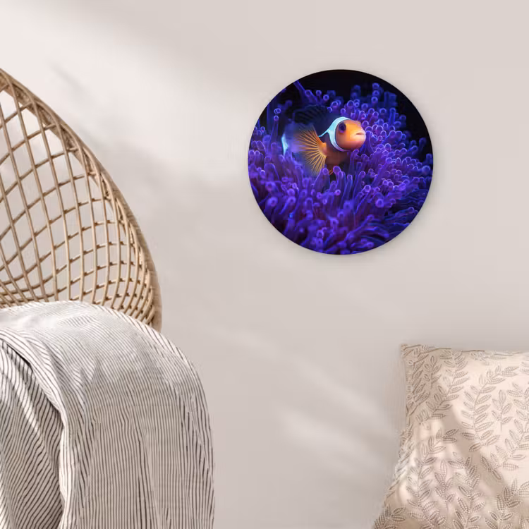 Koraal - Vis - Oranje - Zee Wandcirkel kunststof plaat 5mm dik klein -sfeer5