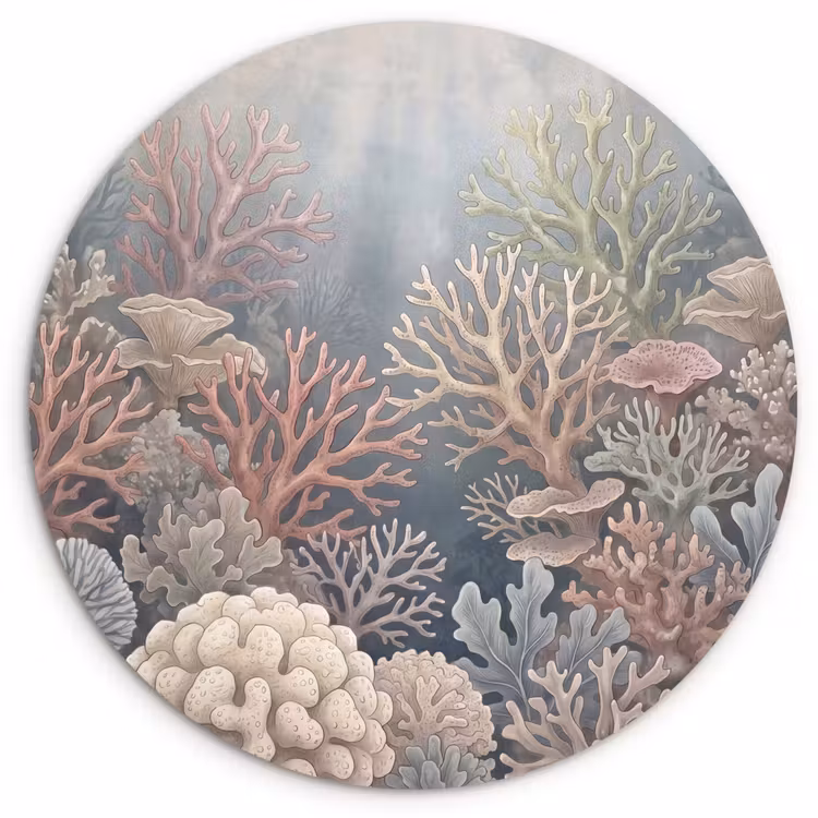 Koraal - Zeeleven - Onderwater - Illustratie - Natuur Wandcirkel kunststof plaat 5mm dik klein -3d