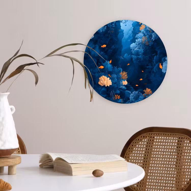 Koraalrif - Vissen - Oceaan - Blauw Wandcirkel kunststof plaat 5mm dik klein -sfeer4