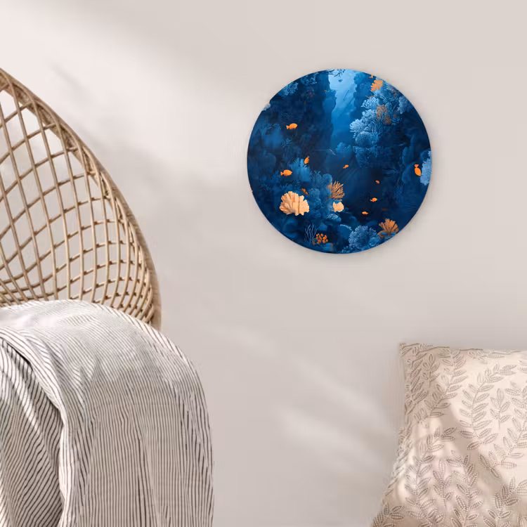 Koraalrif - Vissen - Oceaan - Blauw Wandcirkel kunststof plaat 5mm dik klein -sfeer5