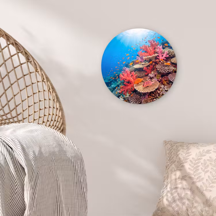 Koraalrif - Vissen - Onderwater - Tropisch - Rood Wandcirkel kunststof plaat 5mm dik klein -sfeer5