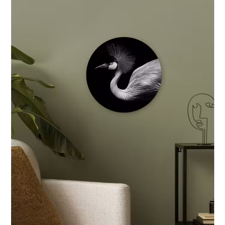 Kraanvogel - Zwart - Wit - Vogel - Dieren Wandcirkel kunststof plaat 5mm dik klein -sfeer3