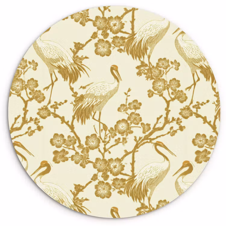 Kraanvogels - Kersenbloesem - Goud Wandcirkel kunststof plaat 5mm dik klein 188 -3d