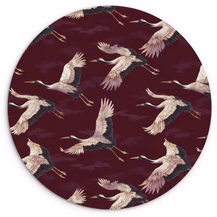 Kraanvogels - Klassiek - Bordeaux Wandcirkel kunststof plaat 5mm dik klein 188 -3d