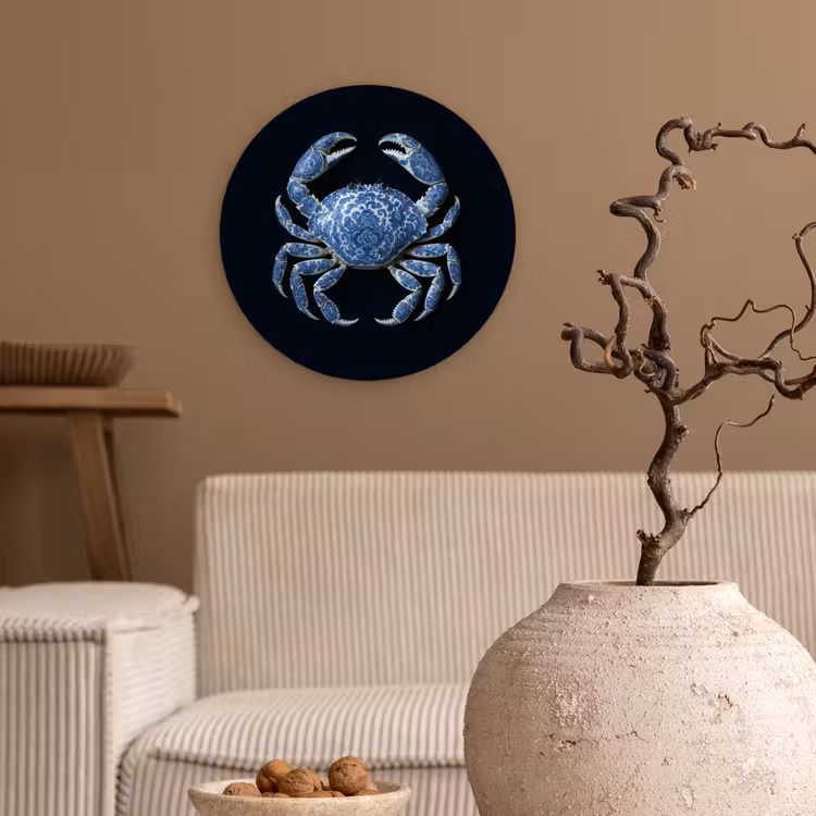 Krab - Delfts blauw - Dieren Wandcirkel kunststof plaat 5mm dik klein -sfeer1