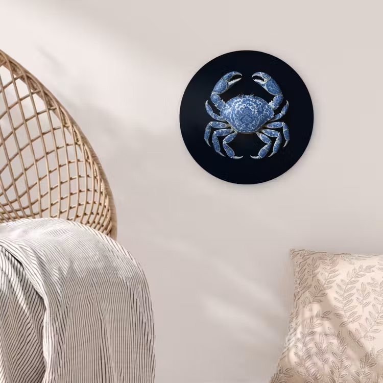 Krab - Delfts blauw - Dieren Wandcirkel kunststof plaat 5mm dik klein -sfeer5