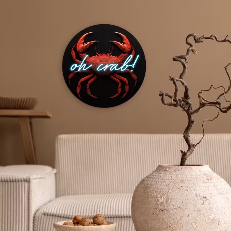 Krab - Rood - Neon - Quote Wandcirkel kunststof plaat 5mm dik klein -sfeer1