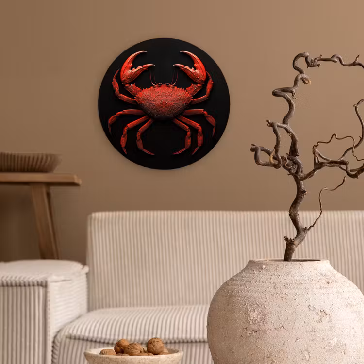 Krab - Rood - Vissen - Schaaldieren Wandcirkel kunststof plaat 5mm dik klein -sfeer1
