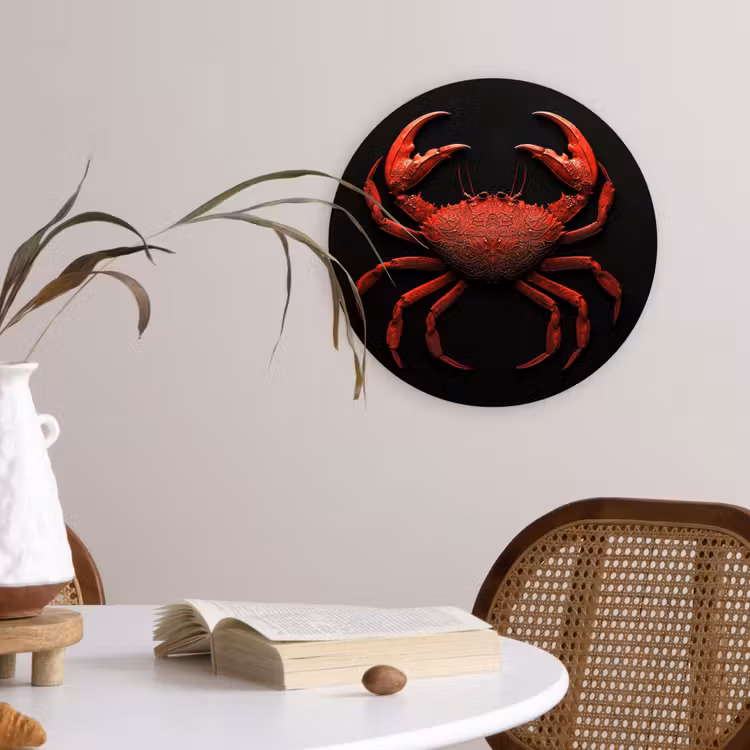 Krab - Rood - Vissen - Schaaldieren Wandcirkel kunststof plaat 5mm dik klein -sfeer4