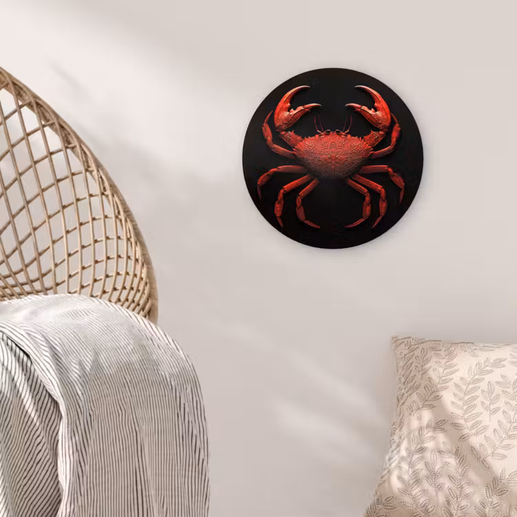Krab - Rood - Vissen - Schaaldieren Wandcirkel kunststof plaat 5mm dik klein -sfeer5