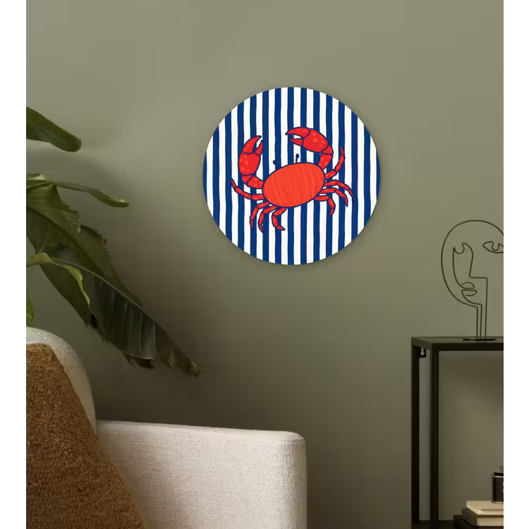 Krab - Strepen - Zeeleven - Illustratie - Rood Wandcirkel kunststof plaat 5mm dik klein -sfeer3