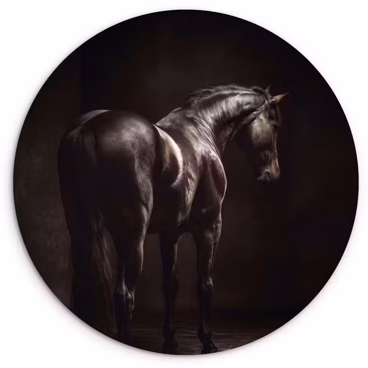 Krachtig - Paard - Donker Wandcirkel kunststof plaat 5mm dik klein -3d