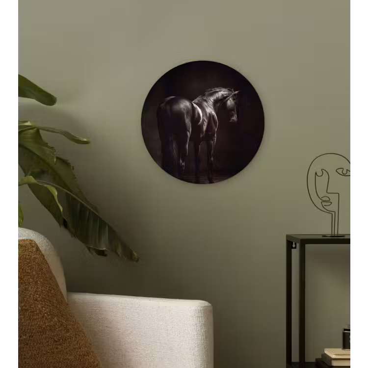 Krachtig - Paard - Donker Wandcirkel kunststof plaat 5mm dik klein -sfeer3